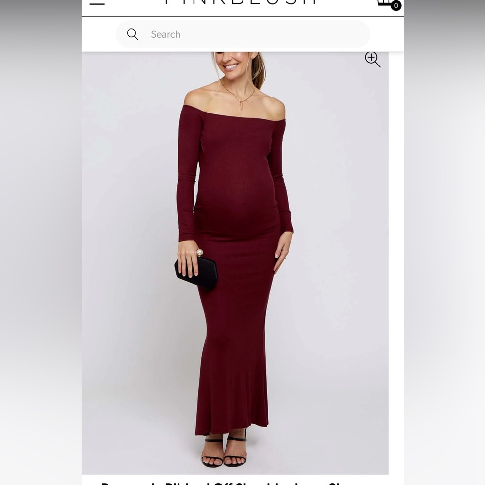 PinkBlush Women's Burgundy Off-Shoulder Maternity Dress